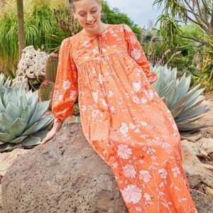 MATTA HAMSA Floral Orange Maxi Dress size medium NWT